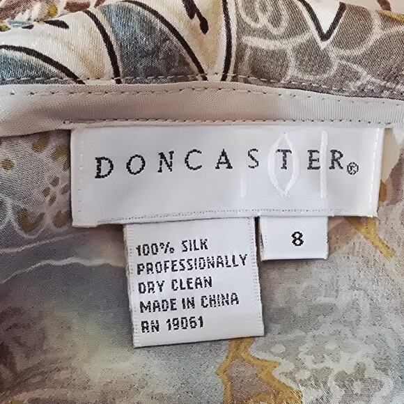 Doncaster Tan Blue Paisley Wrap 100% Silk Business Work Women's Skirt 8 - Picture 4 of 4